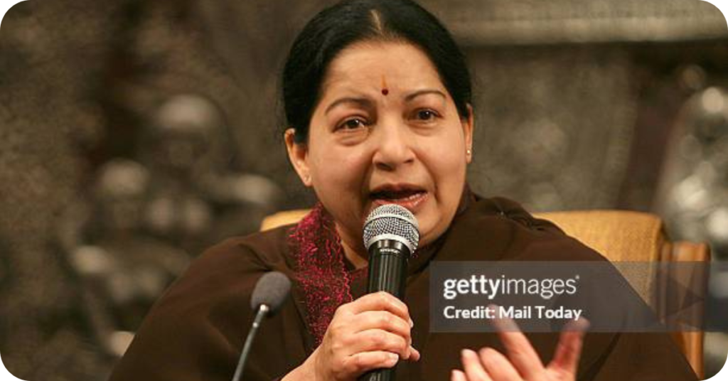 Chief Minister of Tamil Nado J. Jayalalithaa:چودہ سال سے زائد عرصہ تک 6 مرتبہ تامل ناڈو کی وزیر اعلیٰ کی حیثیت سے خدمات سر انجام دیں